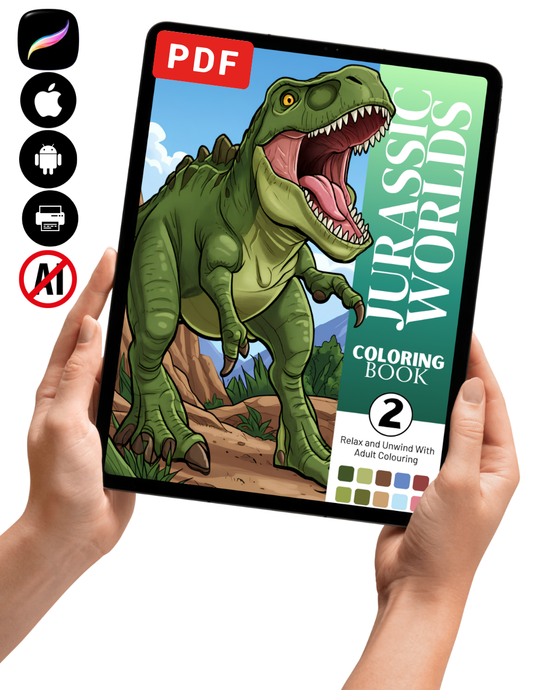 Jurassic Worlds Coloring Book Vol. 2 Digital Download PDF | 39 Pages Adult Dinosaur Coloring Book