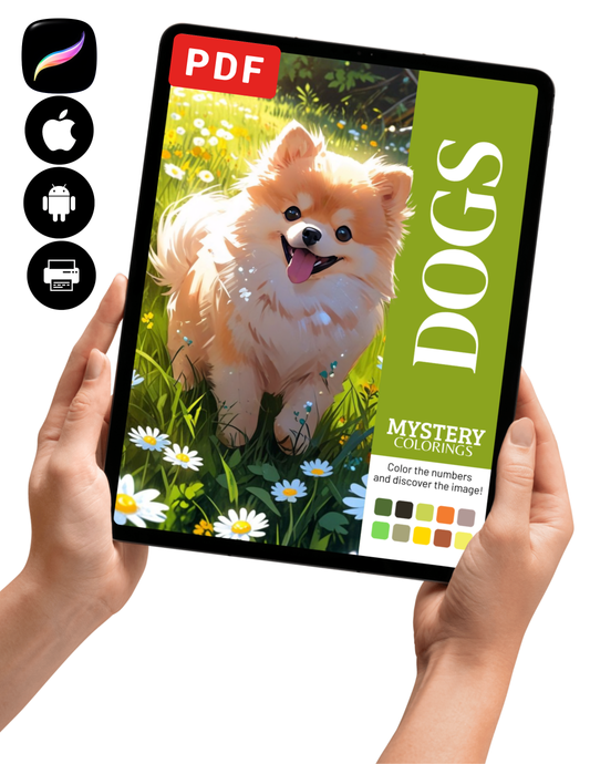 Dogs Mystery Coloring Book (Digital Download) | Cozy Color by Number PDF for iPad & Print