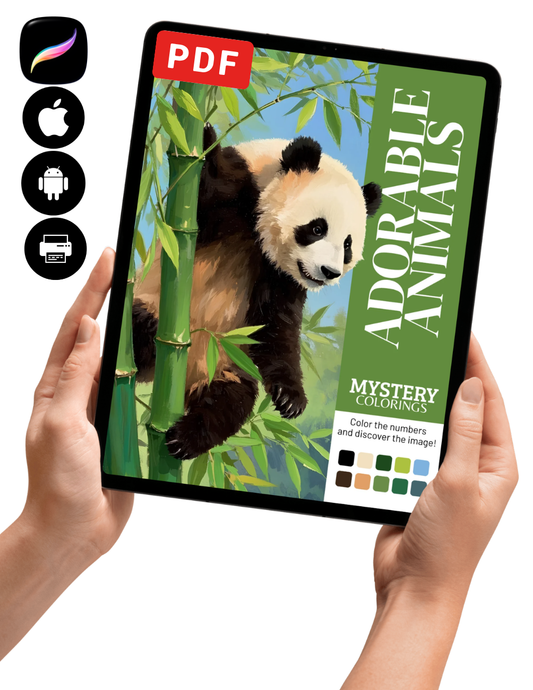 Adorable Panda Mystery Coloring Book (Digital Download) | Cute Animal Color by Number PDF for iPad & Print