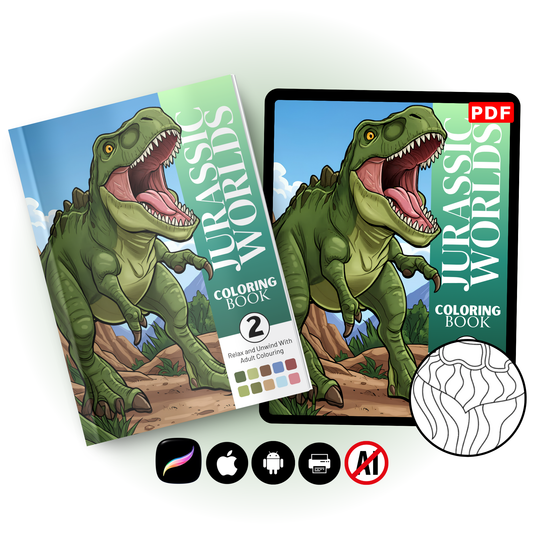 Jurassic Worlds Coloring Book Vol. 2 Digital Download PDF | 39 Pages Adult Dinosaur Coloring Book