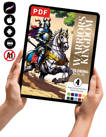 Warriors Kingdom Coloring Book Vol. 4 Digital Download PDF | 39 Pages Medieval Fantasy Adult Coloring Book