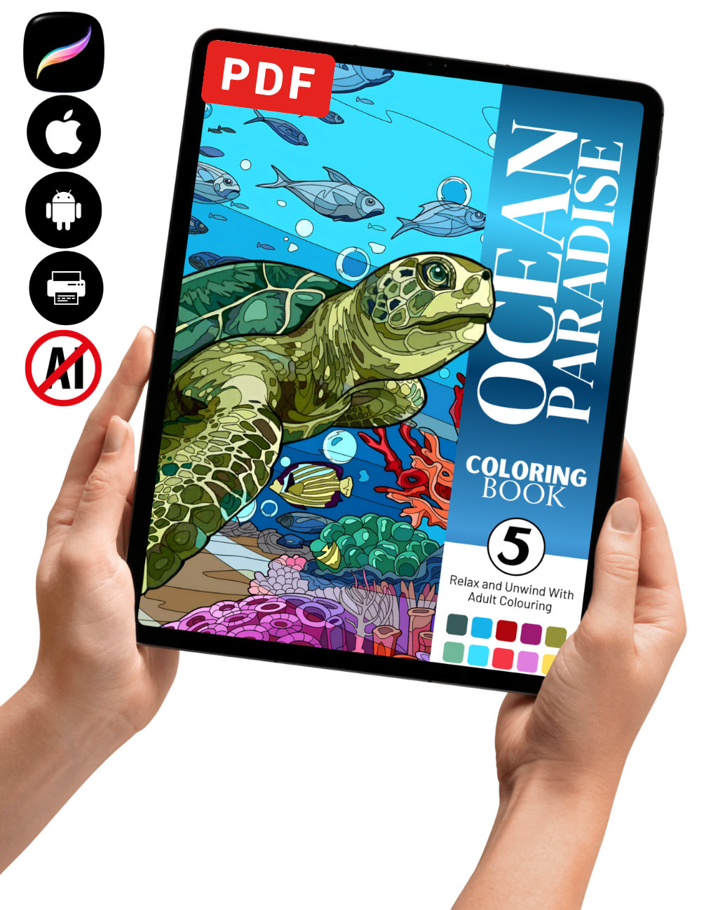Ocean Paradise Coloring Book Vol. 5 Digital Download PDF | 39 Pages Sea Life Adult Coloring Book
