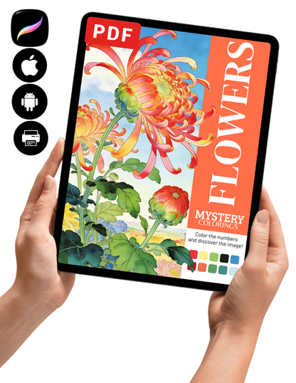 Flowers Mystery Coloring Book (Digital Download) | Floral Color by Number PDF for iPad & Print