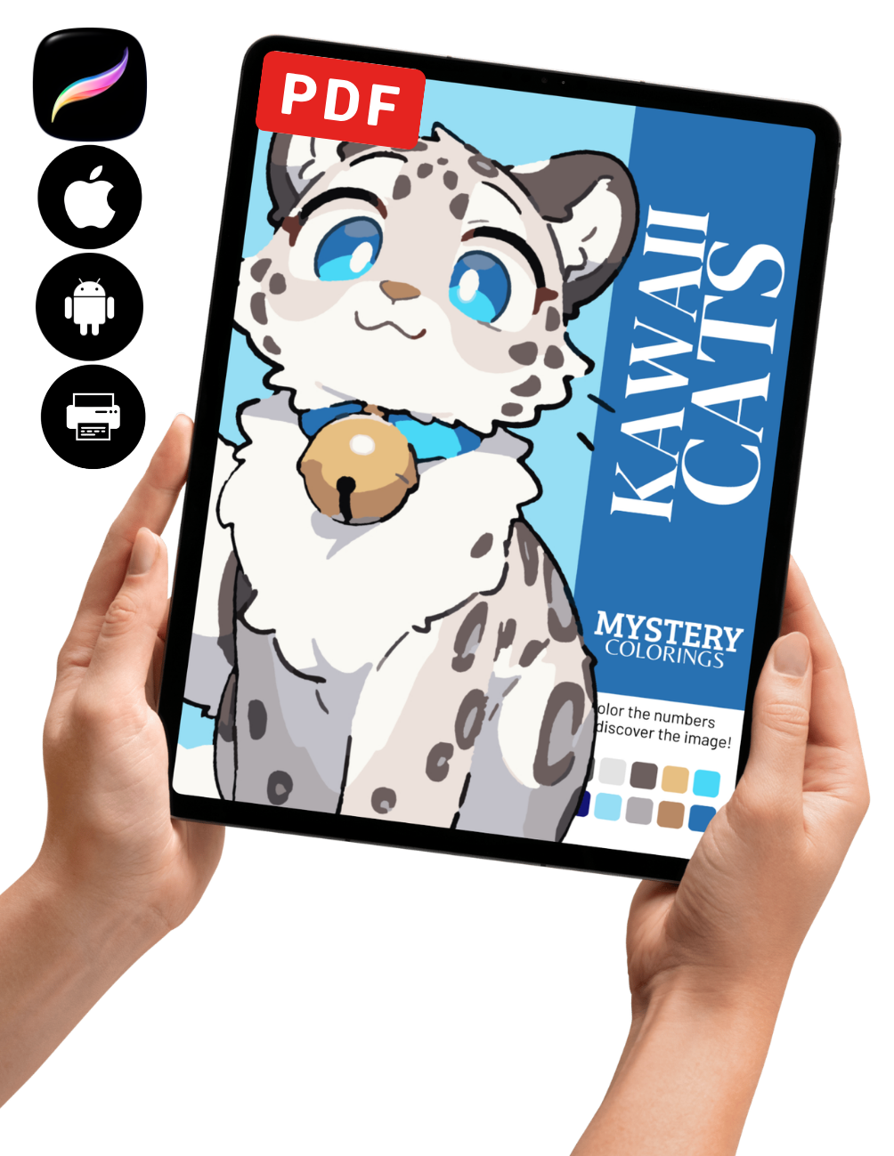 Kawaii Cats Mystery Coloring Book (Digital Download) | Cute Color by Number PDF for iPad & Print