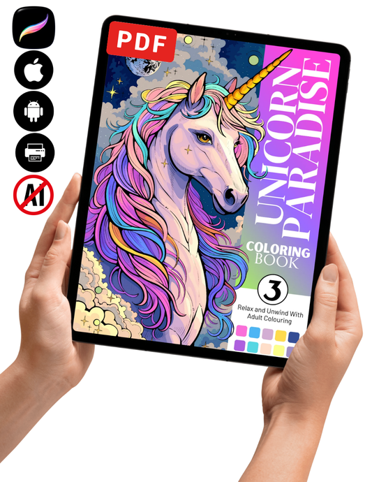Unicorn Paradise Coloring Book Vol. 3 Digital Download PDF | 39 Pages Fantasy Adult Coloring Book