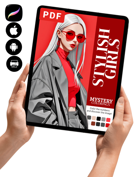 Stylish Girls Mystery Coloring Book (Digital Download) | Fashion Color by Number PDF for iPad & Print