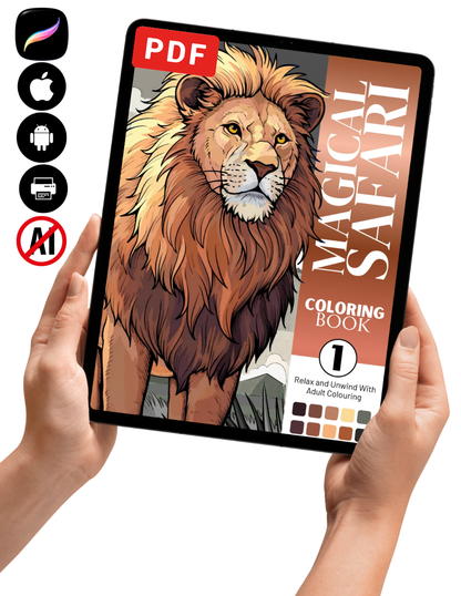 Magical Safari Coloring Book Vol. 1 Digital Download PDF | Adult Animal Coloring Pages
