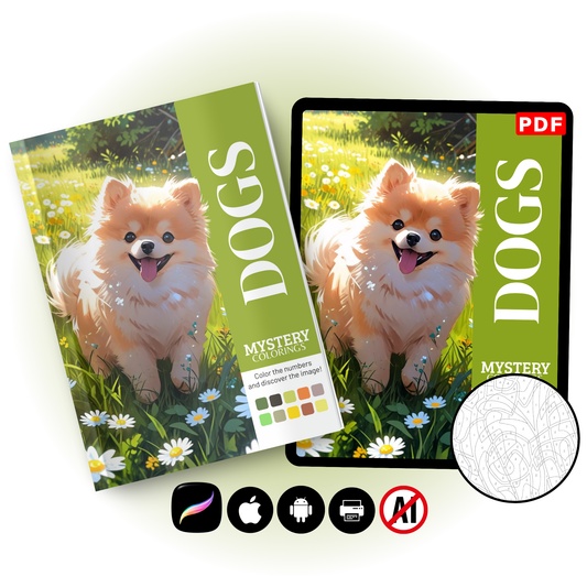 Dogs Mystery Coloring Book (Digital Download) | Cozy Color by Number PDF for iPad & Print