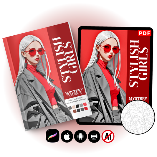 Stylish Girls Mystery Coloring Book (Digital Download) | Fashion Color by Number PDF for iPad & Print