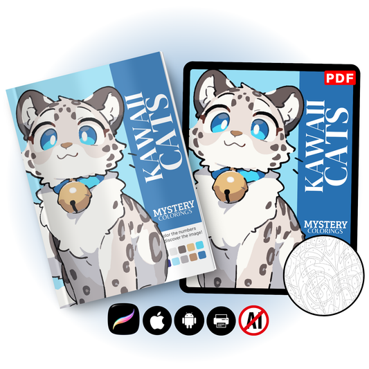 Kawaii Cats Mystery Coloring Book (Digital Download) | Cute Color by Number PDF for iPad & Print