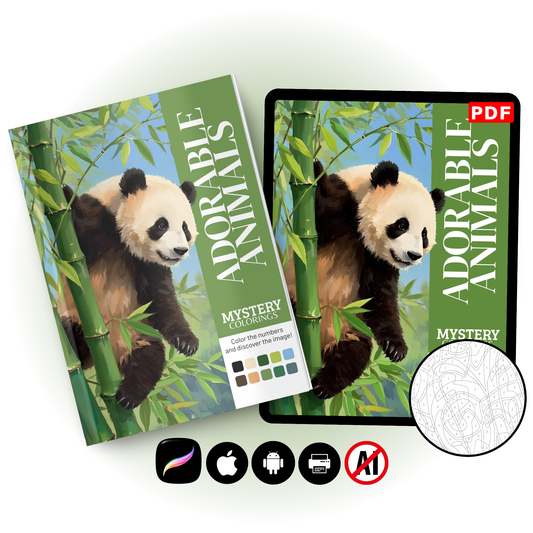 Adorable Panda Mystery Coloring Book (Digital Download) | Cute Animal Color by Number PDF for iPad & Print