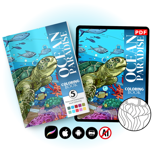 Ocean Paradise Coloring Book Vol. 5 Digital Download PDF | 39 Pages Sea Life Adult Coloring Book