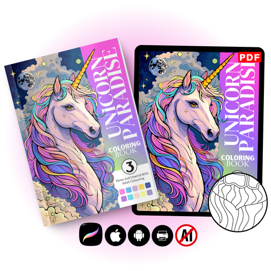 Unicorn Paradise Coloring Book Vol. 3 Digital Download PDF | 39 Pages Fantasy Adult Coloring Book